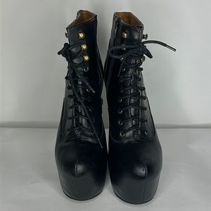 Jeffrey Campbell Damsel Black Leather Wedge Boots
